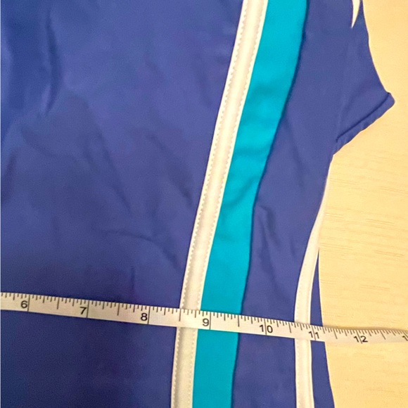 Krista Size 12 one piece light blue bathing suit with side stripes. - Picture 7 of 8